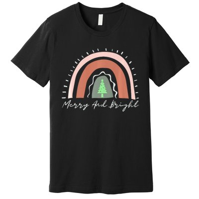 Merry And Bright Christmas Tree Boho Neutral Rainbow Trendy Premium Premium T-Shirt