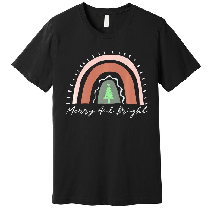 Merry And Bright Christmas Tree Boho Neutral Rainbow Trendy Premium Premium T-Shirt