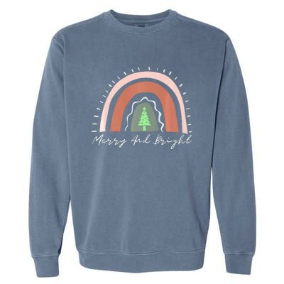 Merry And Bright Christmas Tree Boho Neutral Rainbow Trendy Premium Garment-Dyed Sweatshirt