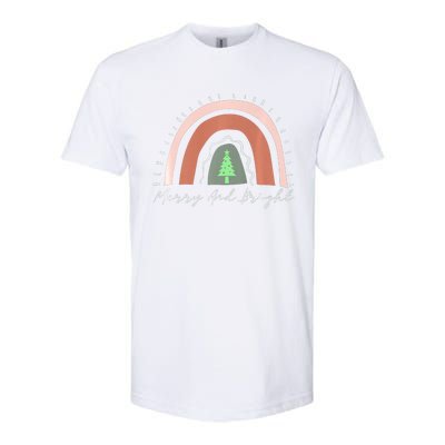 Merry And Bright Christmas Tree Boho Neutral Rainbow Trendy Premium Softstyle® CVC T-Shirt