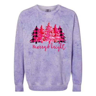 Merry And Bright Christmas Tree Graphic Colorblast Crewneck Sweatshirt