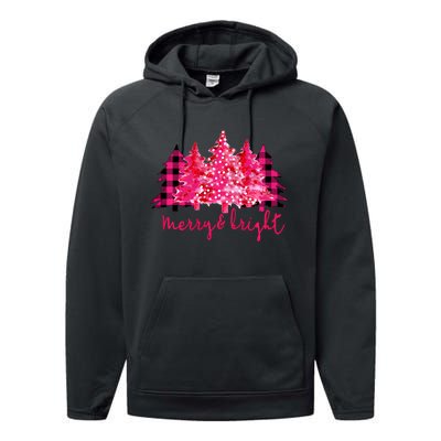 Merry And Bright Christmas Tree Graphic Performance Fleece Hoodie