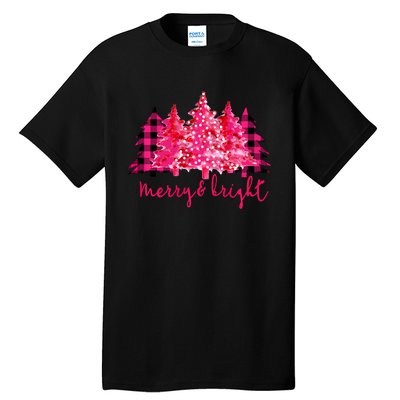 Merry And Bright Christmas Tree Graphic Tall T-Shirt