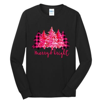 Merry And Bright Christmas Tree Graphic Tall Long Sleeve T-Shirt