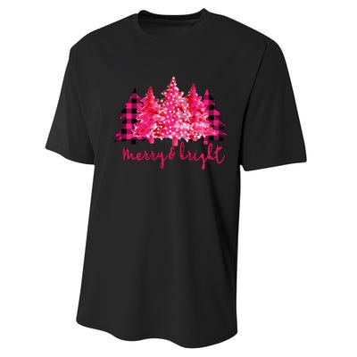 Merry And Bright Christmas Tree Graphic Performance Sprint T-Shirt