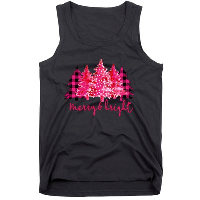 Merry And Bright Christmas Tree Graphic Tank Top