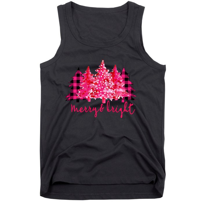 Merry And Bright Christmas Tree Graphic Tank Top