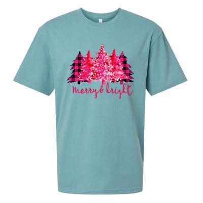 Merry And Bright Christmas Tree Graphic Sueded Cloud Jersey T-Shirt