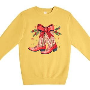 Merry And Bright Cow Boot Christmas Western Cow Gift Premium Crewneck Sweatshirt