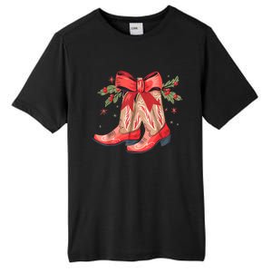 Merry And Bright Cow Boot Christmas Western Cow Gift Tall Fusion ChromaSoft Performance T-Shirt