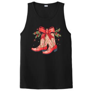 Merry And Bright Cow Boot Christmas Western Cow Gift PosiCharge Competitor Tank