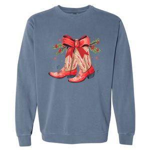 Merry And Bright Cow Boot Christmas Western Cow Gift Garment-Dyed Sweatshirt