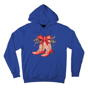 Merry And Bright Cow Boot Christmas Western Cow Gift Hoodie