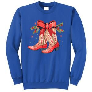 Merry And Bright Cow Boot Christmas Western Cow Gift Sweatshirt