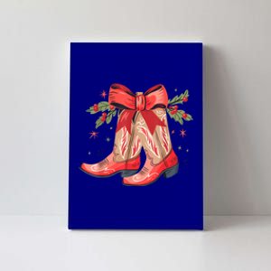 Merry And Bright Cow Boot Christmas Western Cow Gift Canvas