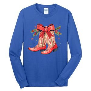 Merry And Bright Cow Boot Christmas Western Cow Gift Tall Long Sleeve T-Shirt