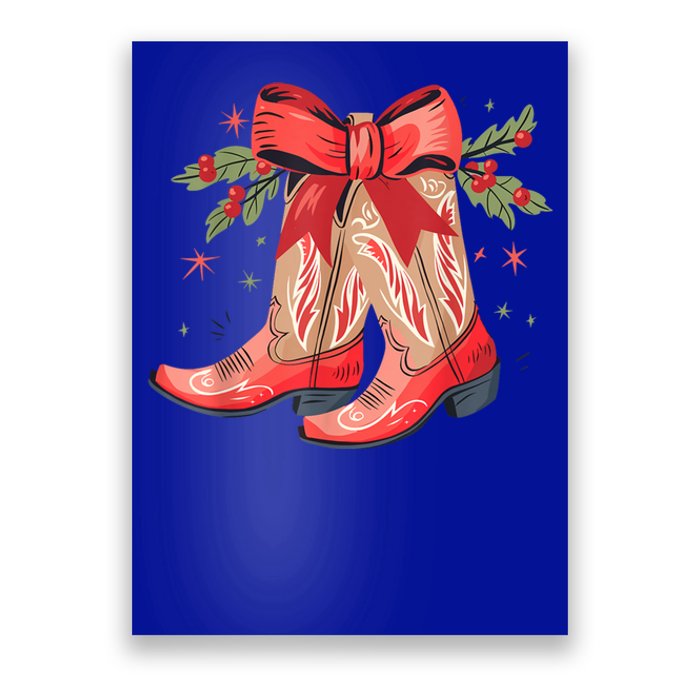 Merry And Bright Cow Boot Christmas Western Cow Gift Poster