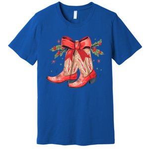 Merry And Bright Cow Boot Christmas Western Cow Gift Premium T-Shirt