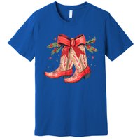 Merry And Bright Cow Boot Christmas Western Cow Gift Premium T-Shirt