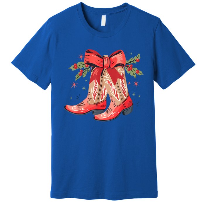 Merry And Bright Cow Boot Christmas Western Cow Gift Premium T-Shirt