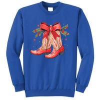 Merry And Bright Cow Boot Christmas Western Cow Gift Tall Sweatshirt