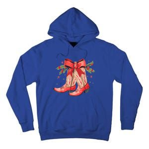 Merry And Bright Cow Boot Christmas Western Cow Gift Tall Hoodie