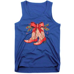 Merry And Bright Cow Boot Christmas Western Cow Gift Tank Top