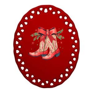 Merry And Bright Cow Boot Christmas Western Cow Gift Ceramic Oval Ornament