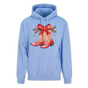 Merry And Bright Cow Boot Christmas Western Cow Gift Unisex Surf Hoodie