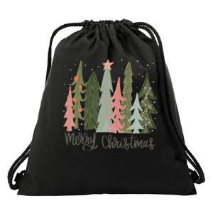 Merry And Bright Christmas Tree Noel Happy Party Christmas Drawstring Bag