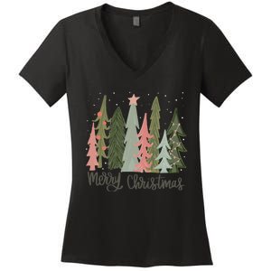 Merry And Bright Christmas Tree Noel Happy Party Christmas Women's V-Neck T-Shirt