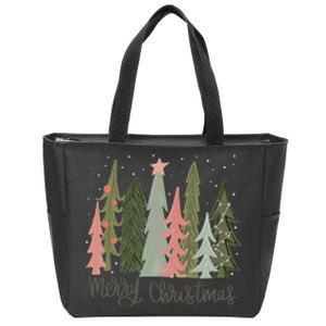 Merry And Bright Christmas Tree Noel Happy Party Christmas Zip Tote Bag