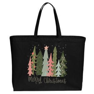 Merry And Bright Christmas Tree Noel Happy Party Christmas Cotton Canvas Jumbo Tote