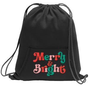 Merry And Bright Christmas Wavy Retro Christmas Xmas Holiday Sweatshirt Cinch Pack Bag