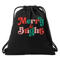 Merry And Bright Christmas Wavy Retro Christmas Xmas Holiday Drawstring Bag