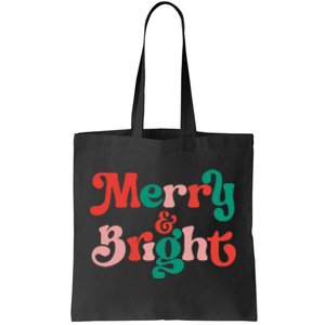 Merry And Bright Christmas Wavy Retro Christmas Xmas Holiday Tote Bag