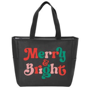 Merry And Bright Christmas Wavy Retro Christmas Xmas Holiday Zip Tote Bag