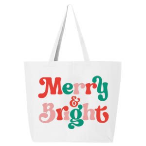 Merry And Bright Christmas Wavy Retro Christmas Xmas Holiday 25L Jumbo Tote