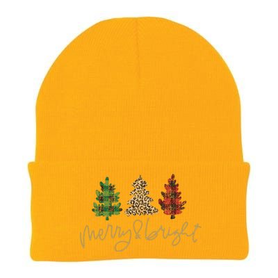 Merry And Bright Christmas With Plaid Animal Pattern Trees Knit Cap Winter Beanie