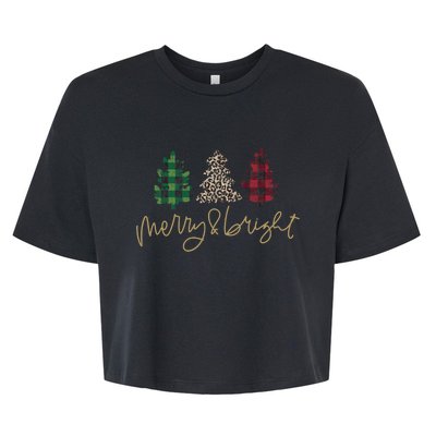 Merry And Bright Christmas With Plaid Animal Pattern Trees Bella+Canvas Jersey Crop Tee