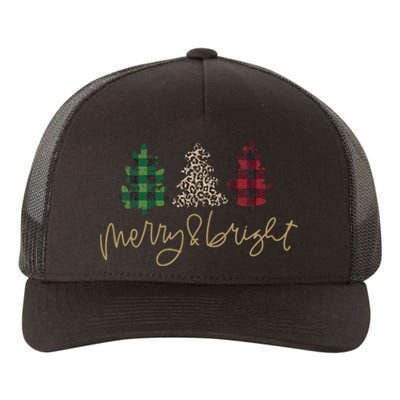 Merry And Bright Christmas With Plaid Animal Pattern Trees Yupoong Adult 5-Panel Trucker Hat