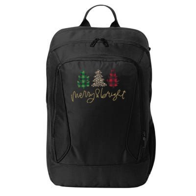 Merry And Bright Christmas With Plaid Animal Pattern Trees City Backpack