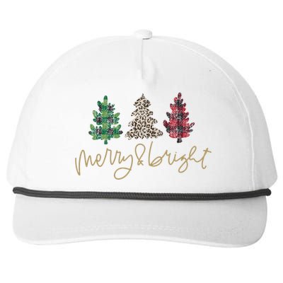 Merry And Bright Christmas With Plaid Animal Pattern Trees Snapback Five-Panel Rope Hat