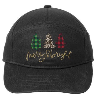 Merry And Bright Christmas With Plaid Animal Pattern Trees 7-Panel Snapback Hat