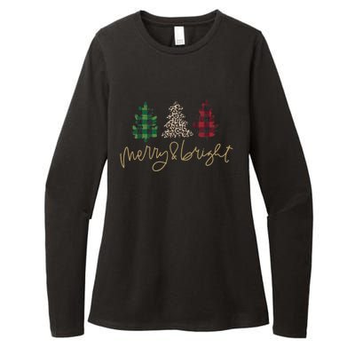 Merry And Bright Christmas With Plaid Animal Pattern Trees Womens CVC Long Sleeve Shirt