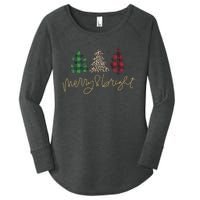 Merry And Bright Christmas With Plaid Animal Pattern Trees Women's Perfect Tri Tunic Long Sleeve Shirt