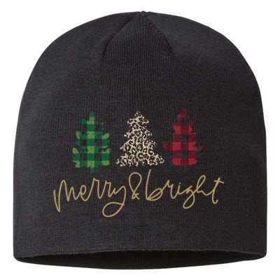 Merry And Bright Christmas With Plaid Animal Pattern Trees Sustainable Beanie