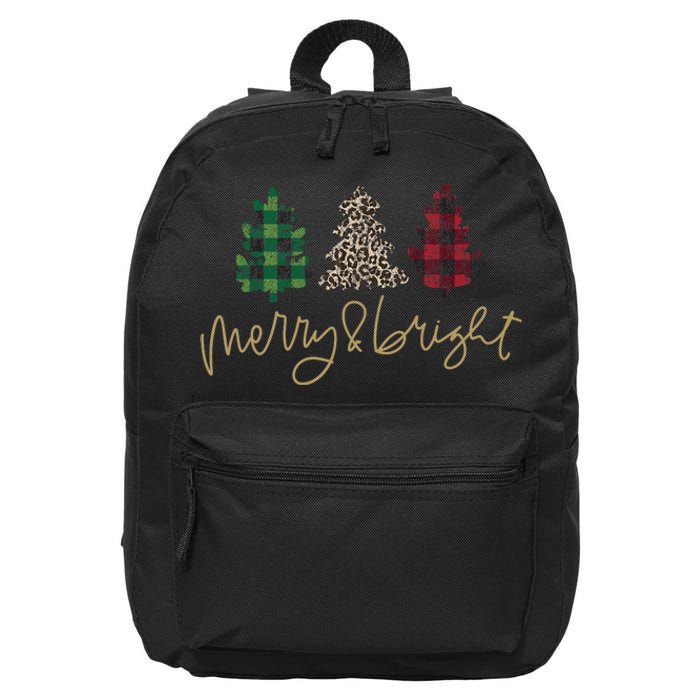 Merry And Bright Christmas With Plaid Animal Pattern Trees 16 in Basic Backpack