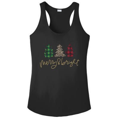 Merry And Bright Christmas With Plaid Animal Pattern Trees Ladies PosiCharge Competitor Racerback Tank