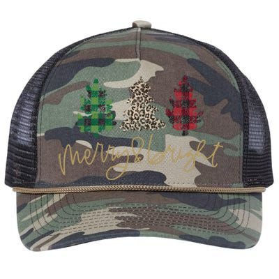 Merry And Bright Christmas With Plaid Animal Pattern Trees Retro Rope Trucker Hat Cap